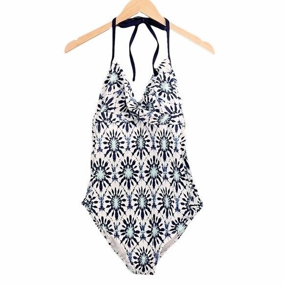 NWT Liz Lange Maternity One Piece Halter Swimsuit Tie Dye Tile Print Size Medium - Picture 1 of 9